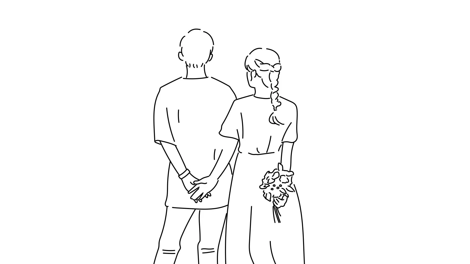 描かれる後ろを向いたカップル