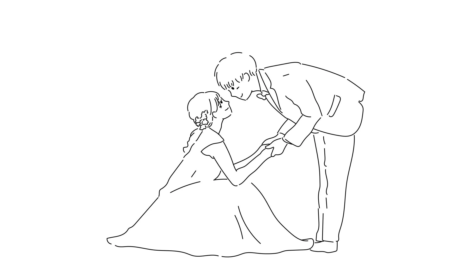 描かれる向き合う新郎新婦