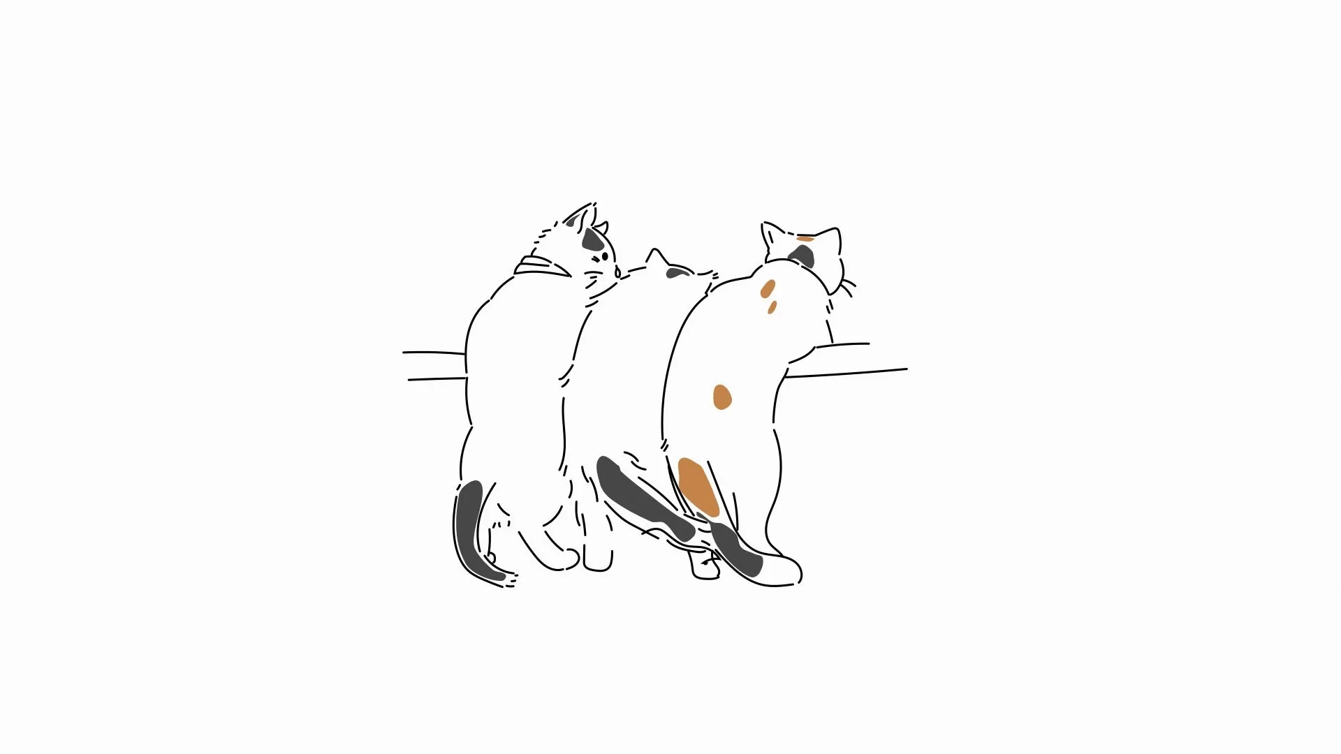描かれる後ろを向いた猫