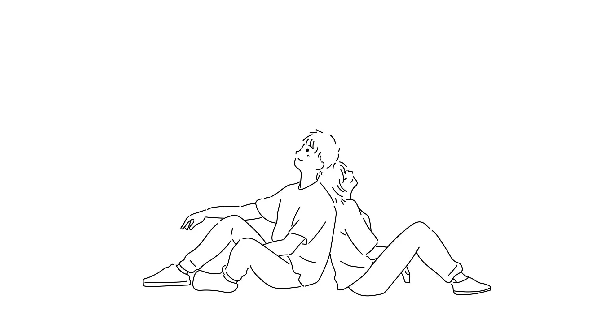 描かれる背中合わせカップル