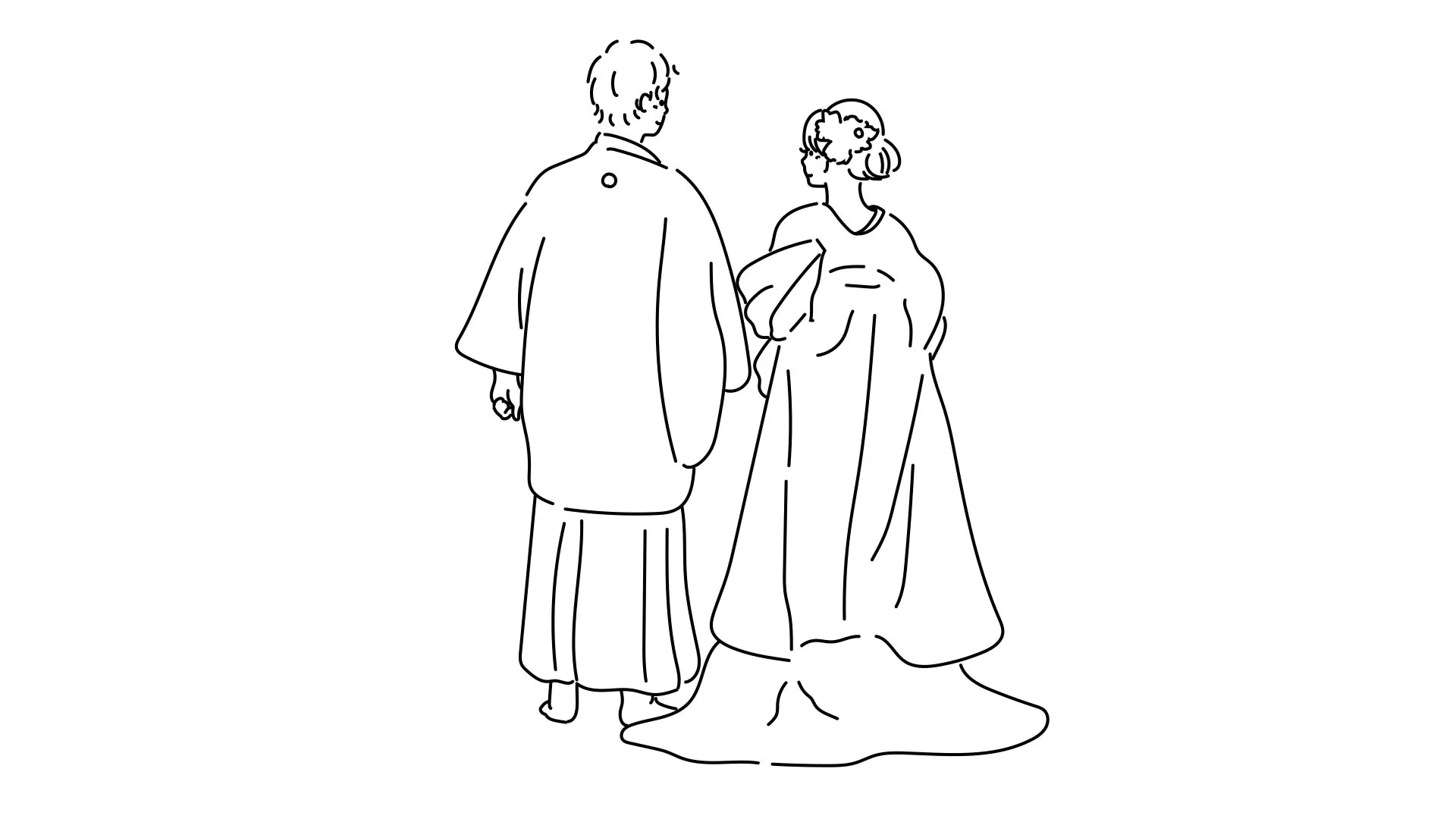 描かれる和装新郎新婦