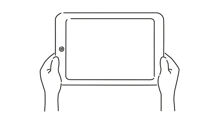 描かれるタブレット 横持ち